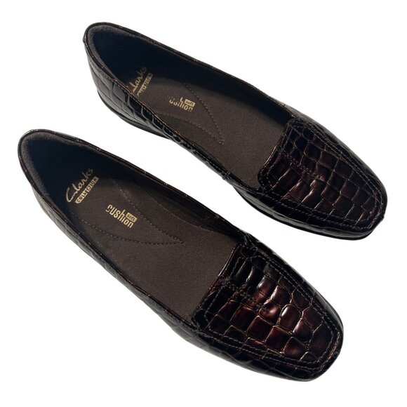 Clarks Metallic Brown Crocodile Print Loafers Size 9 Leather - Picture 10 of 10